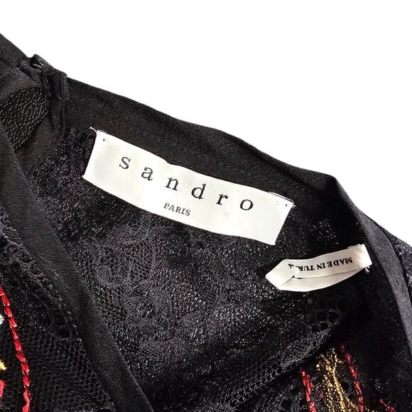 Sandro Paris Womens Lace Sheer Embroidered Long Sleeve Blouse, Open Back, 1/US S - Picture 4 of 9